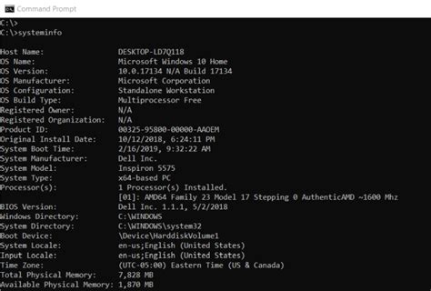 windows command to check system information