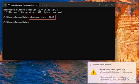 windows command to shut down pc timer