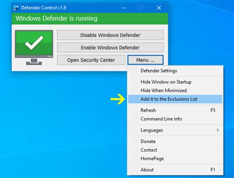 windows defender control