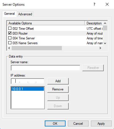 windows dhcp server options