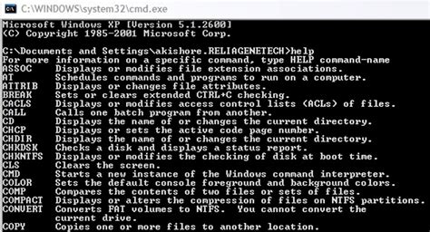 windows dos commands list