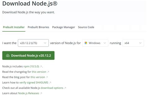 Windows Download Nodejs