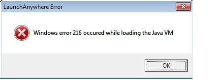 Windows Error 216 Java Vm