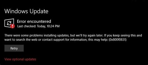 windows failed to install update error 0x800f0831