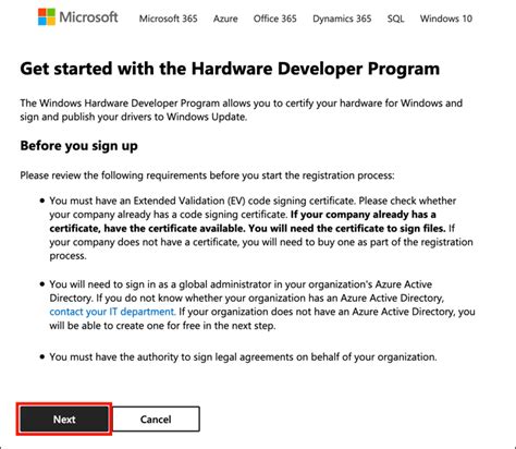 Windows Hardware Developer Program Account
