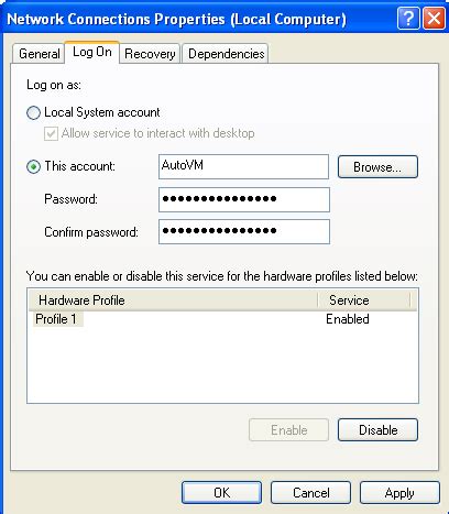 windows network service account password