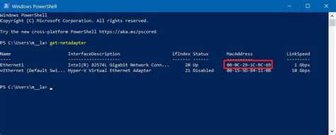 windows powershell get mac address