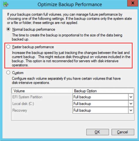 windows server backup optimize performance