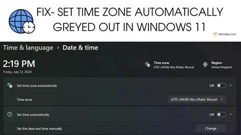 Windows Set Time Automatically Greyed Out