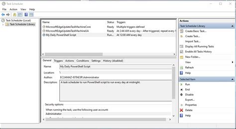 windows task scheduler log output powershell