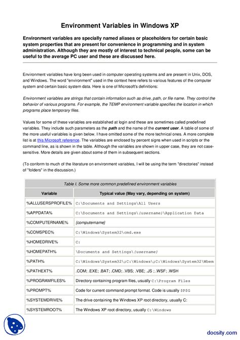Windows Xp Environment Variables List