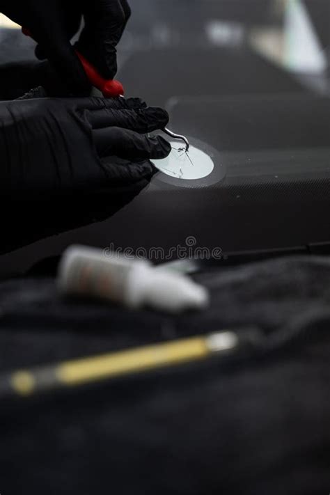 windshield chip close up