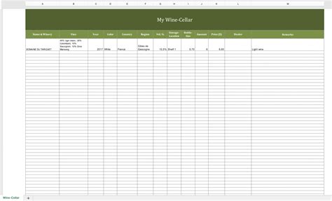 Wine Cellar Inventory Excel Template