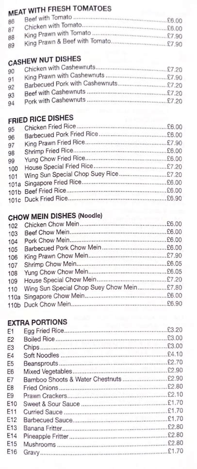 wing sun thurmaston menu