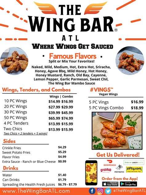 Wings Bar & Cafe Menu