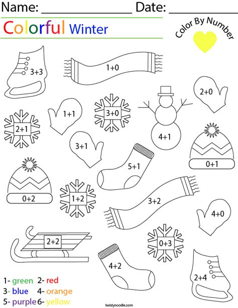 Winter Color Coding Math Worksheet