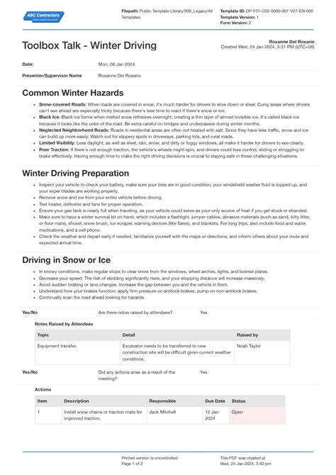 Winter Driving Template For First Time Drivers