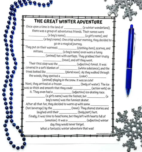 Winter Games Mad Libs Printable