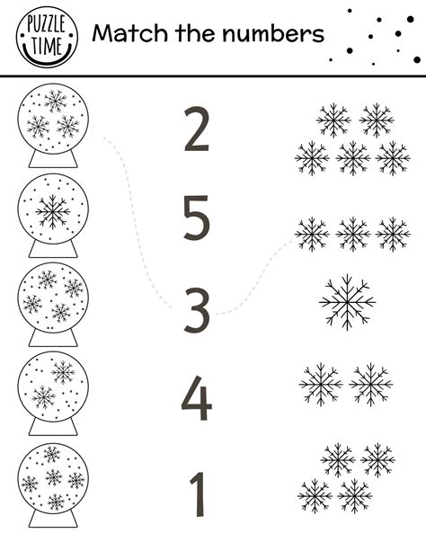 Winter Math Number Matching Worksheet
