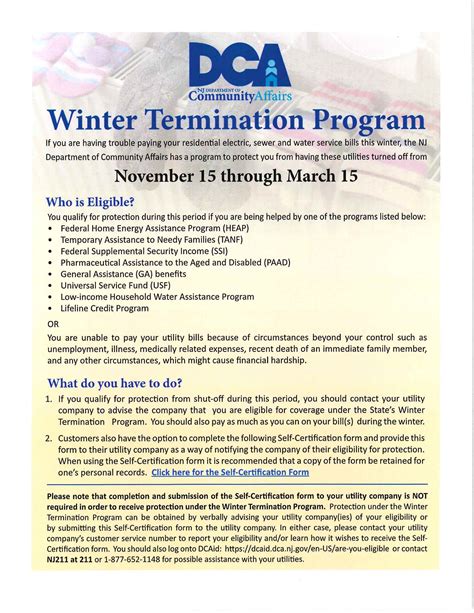 winter termination program nj dca