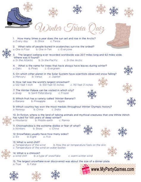 Winter Trivia Printable Free