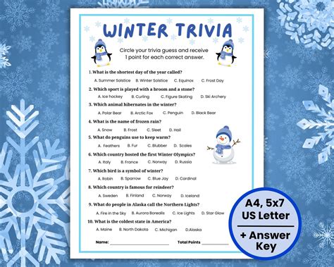 Winter Trivia Worksheet Printable