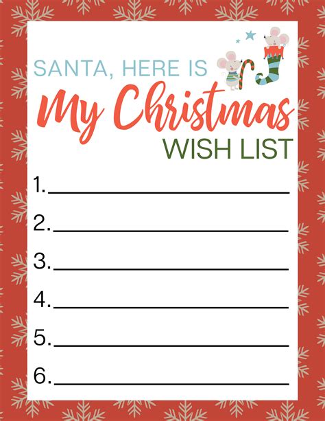 wish list template for christmas