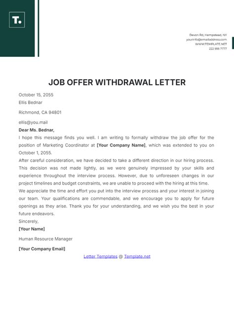 Withdraw Job Application Template