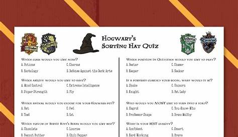 Wizard World American Sorting Quiz Hat Printable Party Game Favor Digital Download