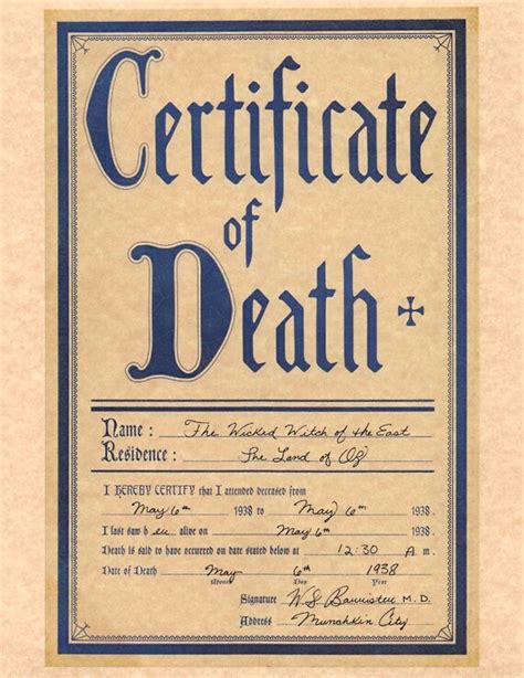 wizard of oz death certificate