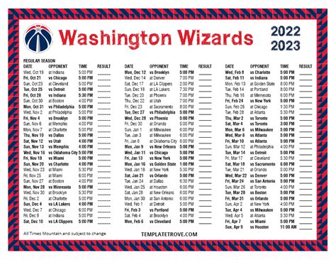 wizards 2022 2023 schedule