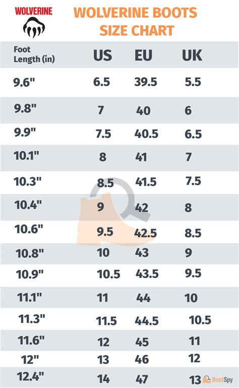 wolverine boots size guide