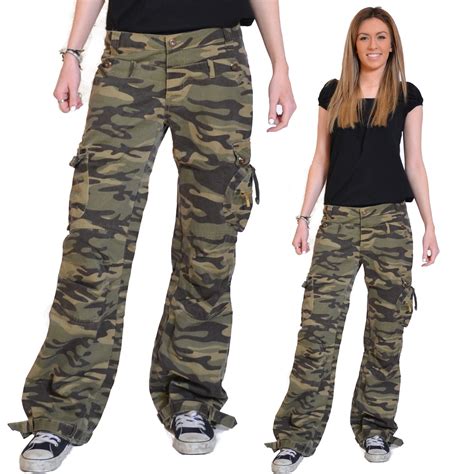 Ladies Womens Army Military Green Camouflage Cargo Pants Jeans Combat
