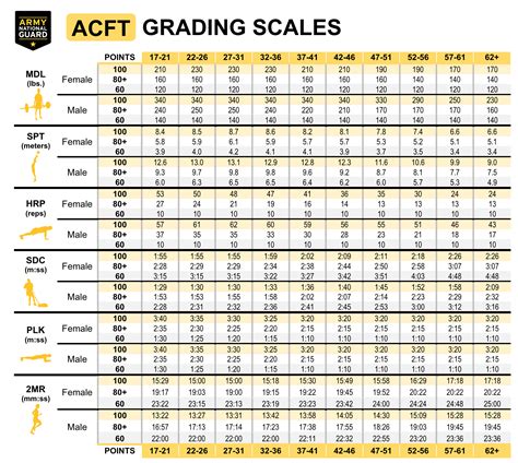 New Army ACFT Score Chart 2023 ACFT Scoring Sheet