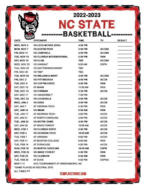 women's ncsu basketball schedule