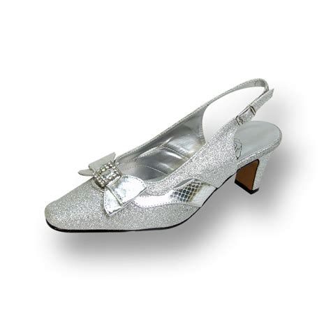 women's wide width silver evening shoes