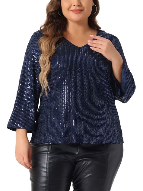 Womens Sequin Top Plus Size