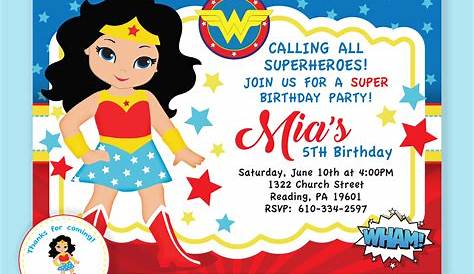 (FREE Printable) - Chibi Wonder Woman Birthday Invitation Templates