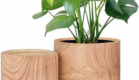 UPshining Ceramic Pots with Wood Stand Small Black Ceramic + Walnut