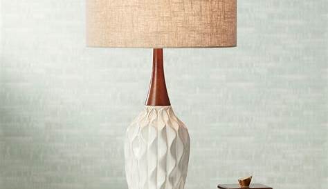 31 in. Ceramic Table Lamp in Matte Black with Dark Oak Wood AccentW