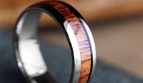 Wood Grain Mens Wedding Band 8mm Wide Tungsten Carbide With Inlay