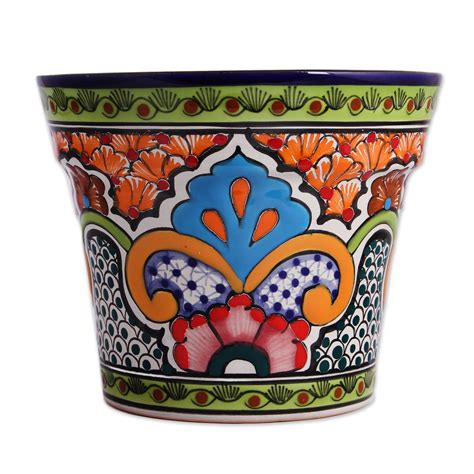 wood look ceramic pot colorful painted mexico
