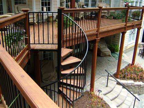 wood spiral deck stairs