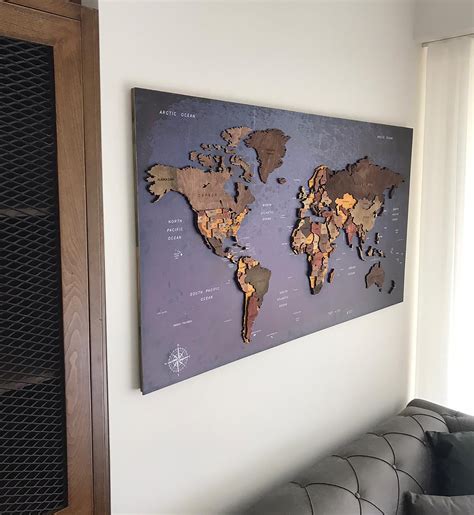 Wood World Map Mounted