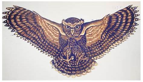 Woodcut Owl Tattoo Hand Printed