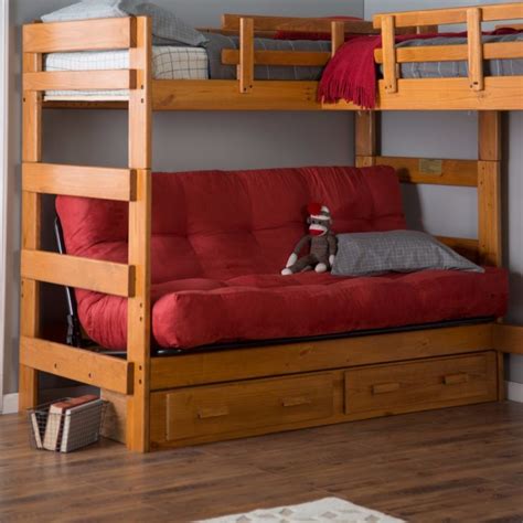 Woodcrest Heartland LShaped Futon Bunk Bed with Extra Loft Honey