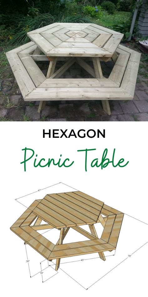 SixPerson Hexagonal Cedar Picnic Table w/ ParquetStyle Top