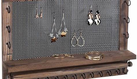 Wooden Jewelry Rack Wall Mount Rustic Brown Organizer ed Holder For Earrings