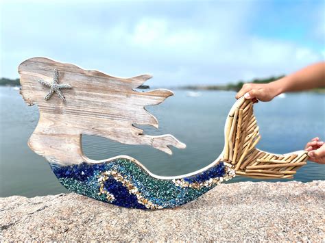 31 Large Wood Mermaid Wall Hanging with Beach Glass and Etsy Sea