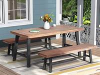 Cedar Wood Classic Family Picnic Table Set with Benches